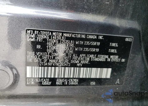 2022 Toyota Rav4 Xle Premium из США, поврежденный, VIN 2T3A1RFV7NC293473